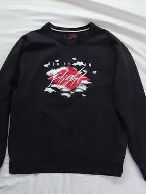 Nike Air Jordan Black White Red Statement Essential Fleece Crew Sweatshirt Men L